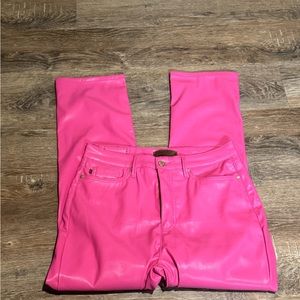 JUDY BLUE LET'S GO PARTY FAUX LEATHER TUMMY CONTROL STRAIGHT LEG PANTS HOT PINK